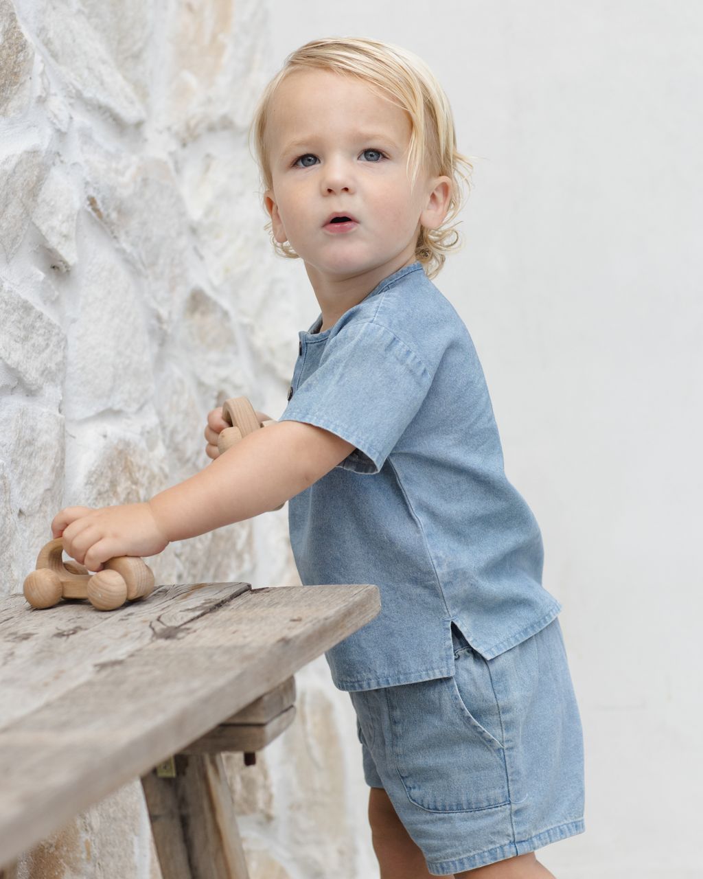 Organic Cotton Woven Everyday Kids Shorts in Chambray