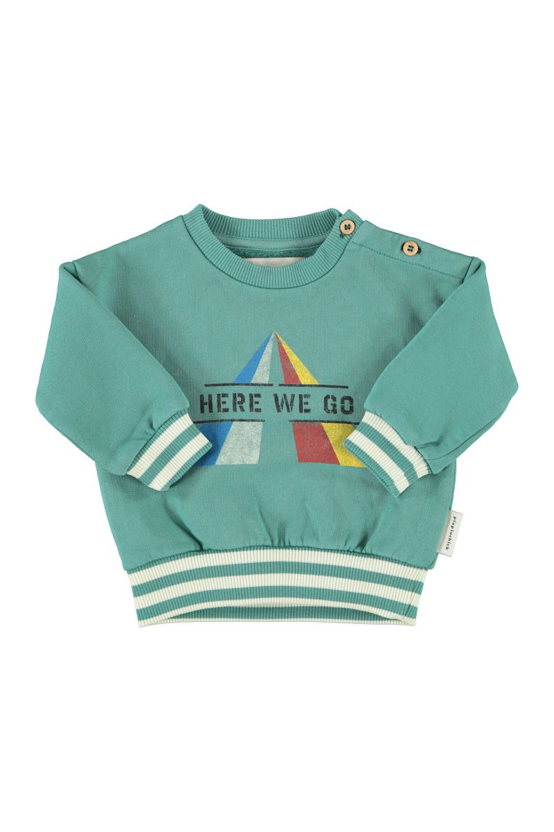 Organic Cotton Green Sweatshirt with Here We Go Print