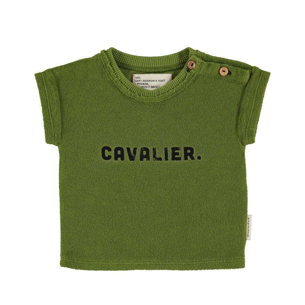 Camiseta de algodón de rizo orgánico con estampado de Cavalier en verde oscuro