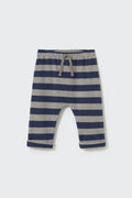 Brushed Striped Baby Pants with Drawstring in Navy Grey