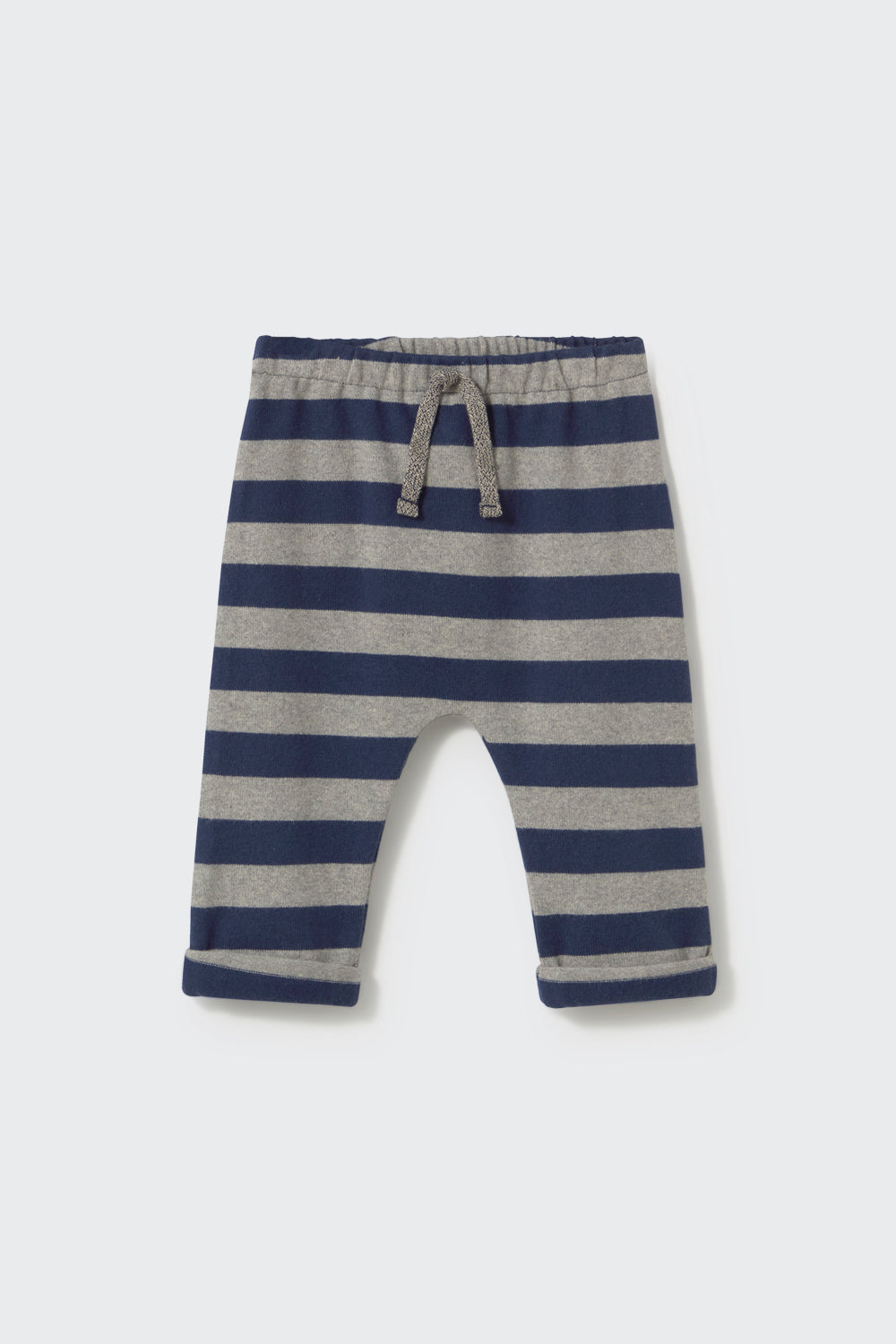 Brushed Striped Baby Pants with Drawstring in Navy Grey
