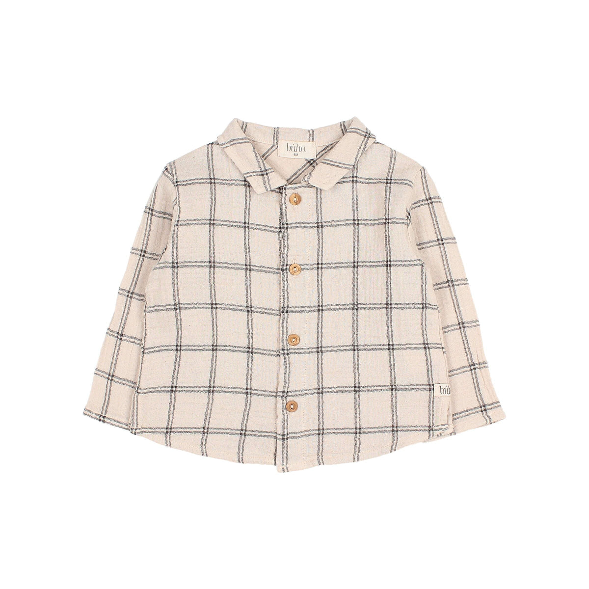 Double Fabric Mountain Check Baby Shirt with Button Front in Sand
