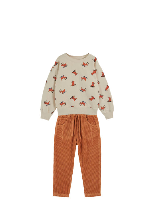 Sweatshirt aus Bio-Baumwollfleece mit allover Hundemuster in Creme