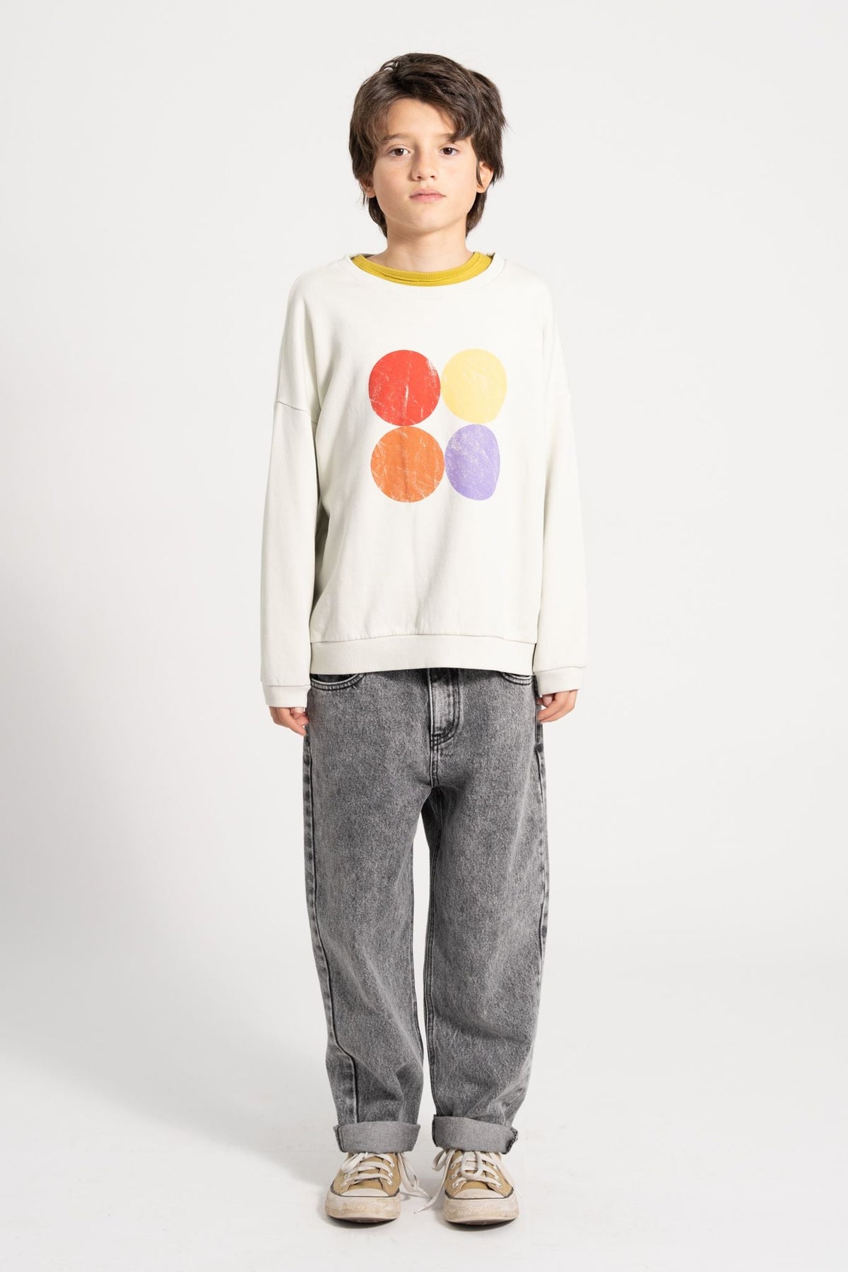 Sudadera unisex de felpa de algodón orgánico con estampado de círculos en crudo