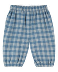 Checked Flannel Puffed Baby Pants with Lined Interior in Blue