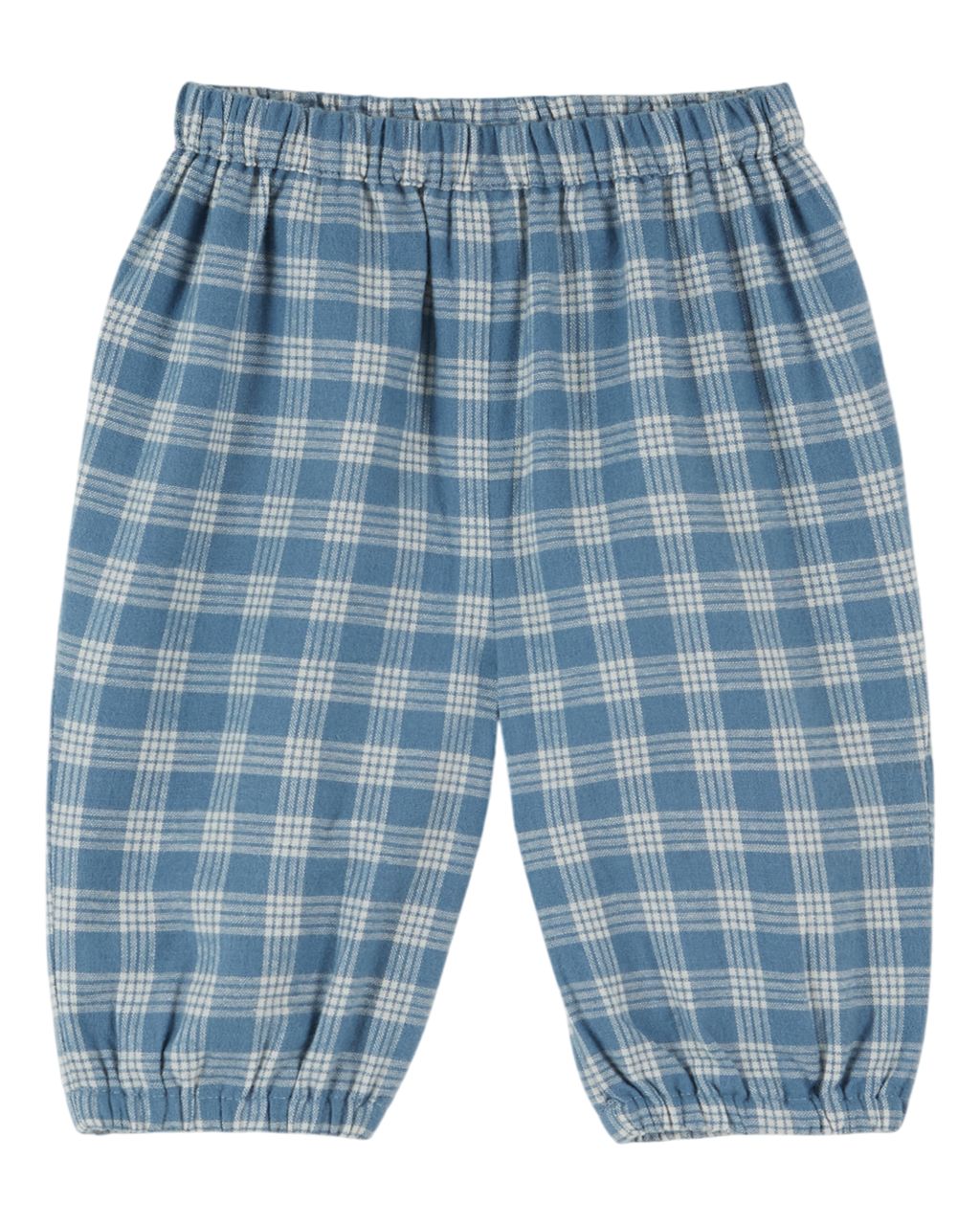 Checked Flannel Puffed Baby Pants with Lined Interior in Blue