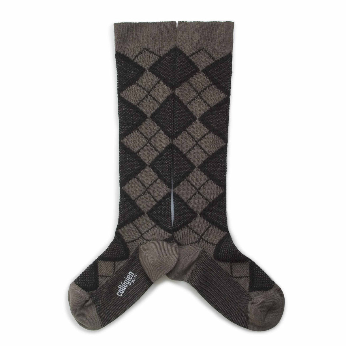 Retro Ribbed Knee High Plaid Kids Socks in Brun de Terre