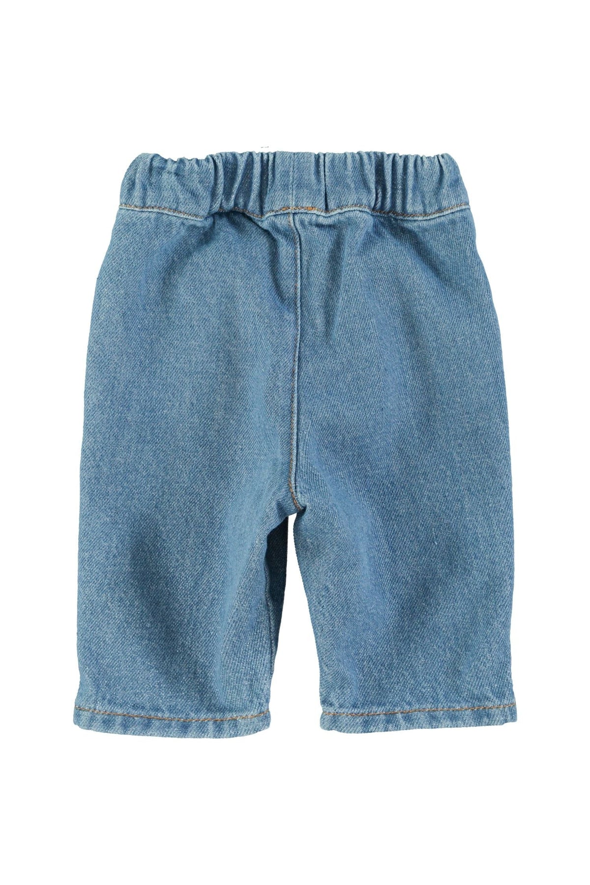 Cotton Baby Trousers with Elastic Waist in Washed Navy Denim