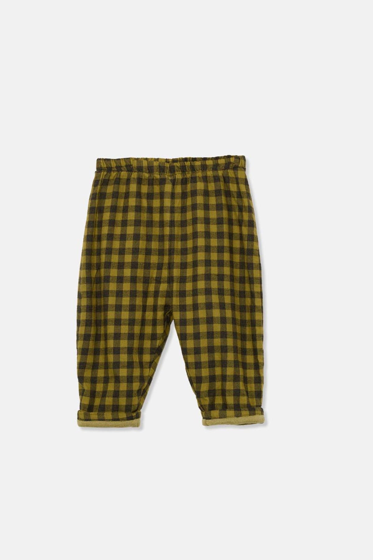 Brushed Cotton Gingham Plaid Kids Pants in Green
