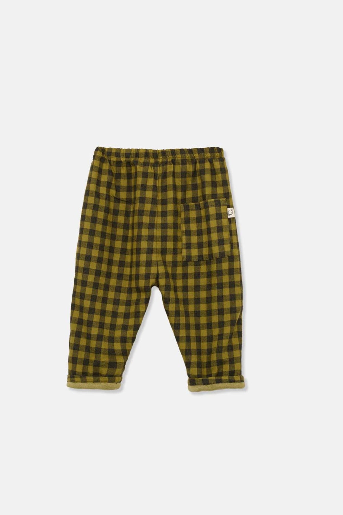 Brushed Cotton Gingham Plaid Kids Pants in Green