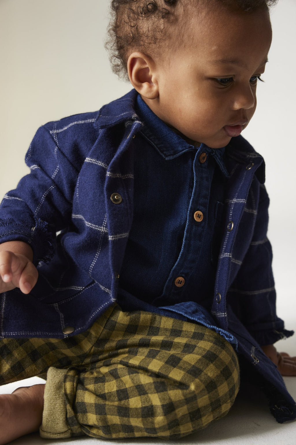 Brushed Cotton Gingham Plaid Kids Pants in Green