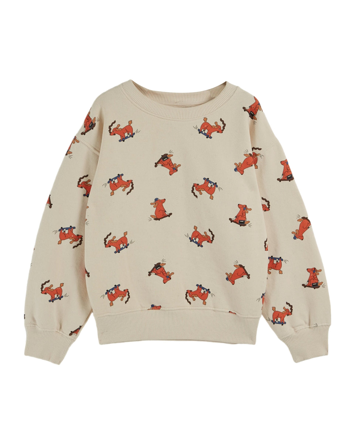 Organic Cotton Fleece Sweatshirt with Allover Dog Print in Creme