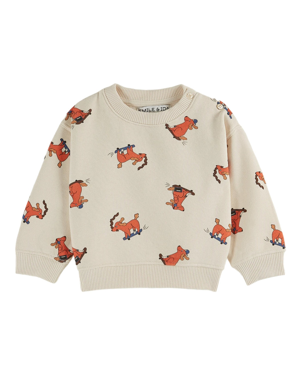 Sweatshirt aus Bio-Baumwollfleece mit allover Hundemuster in Creme