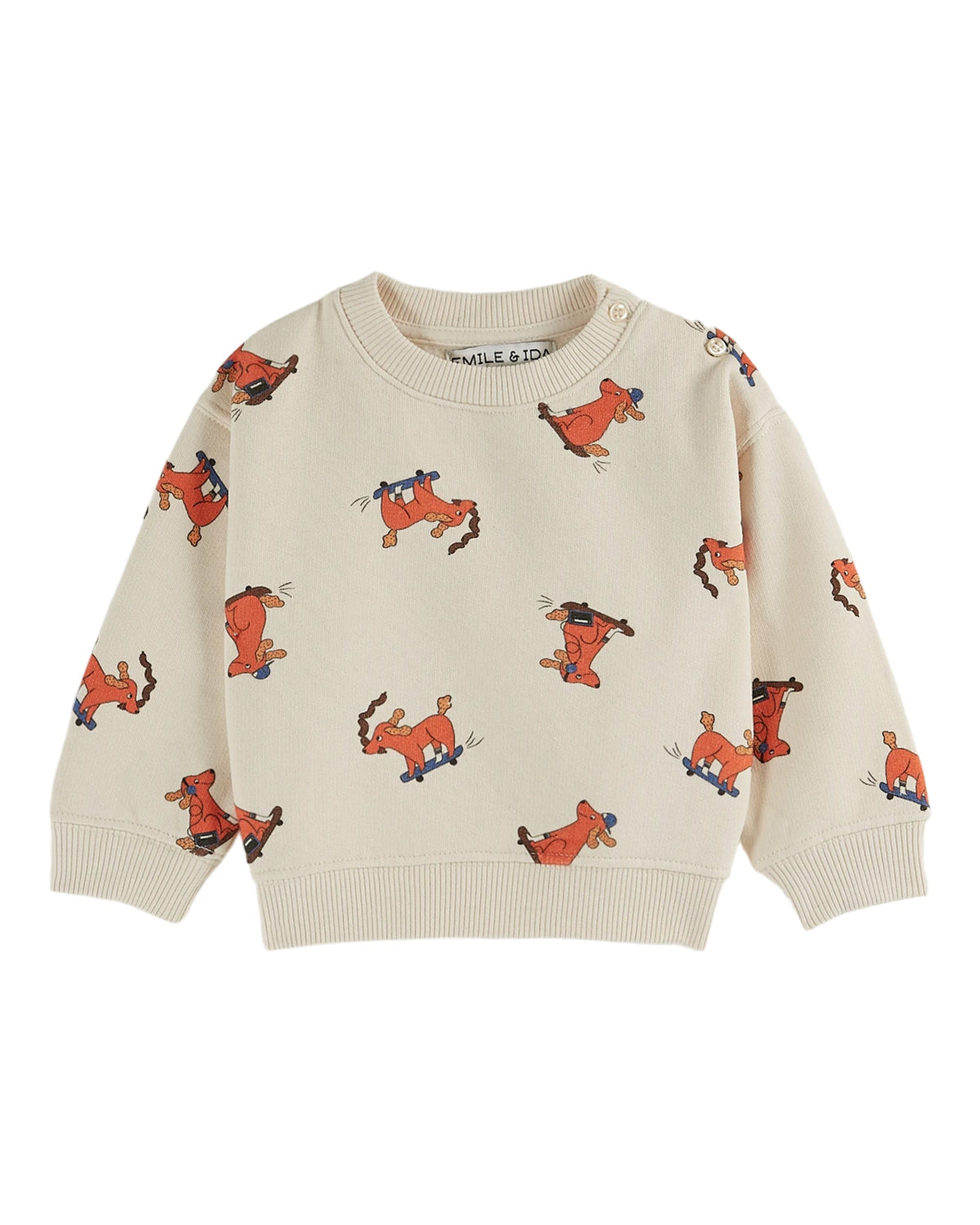 Organic Cotton Fleece Sweatshirt with Allover Dog Print in Creme