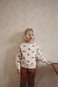 Sweatshirt aus Bio-Baumwollfleece mit allover Hundemuster in Creme