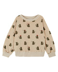 Velour Kids Sweatshirt with Allover Cat Print in Greige