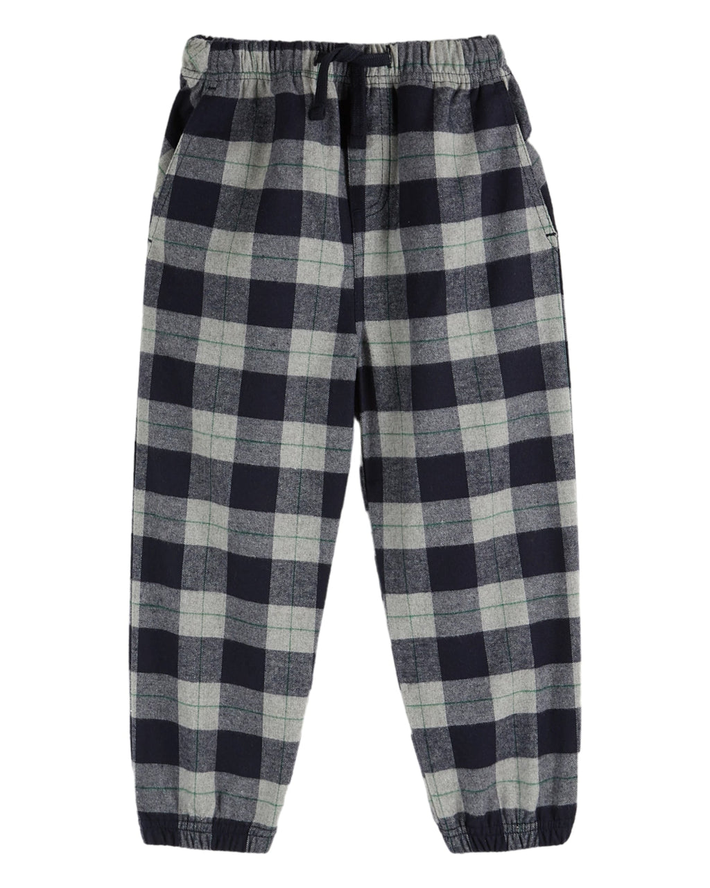 Flannel Plaid Kids Pants with Cuffs and Pockets in Navy