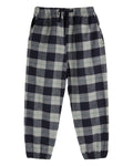 Flannel Plaid Kids Pants with Cuffs and Pockets in Navy