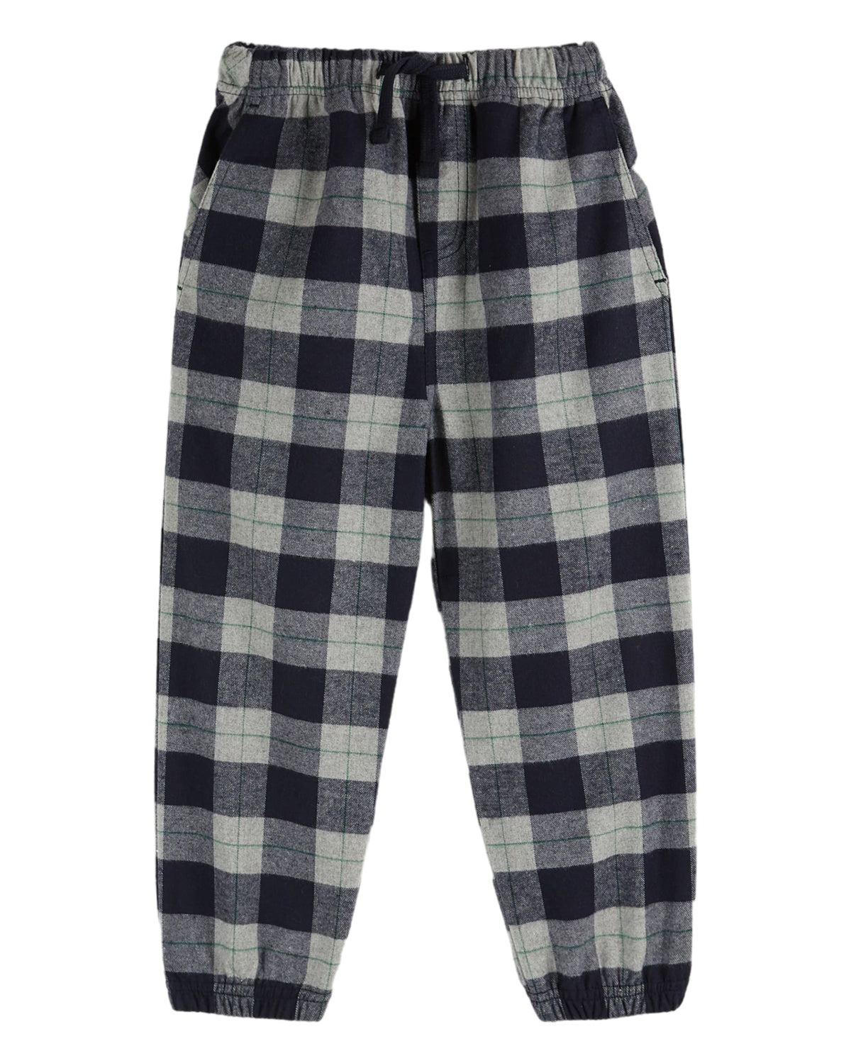 Flannel Plaid Kids Pants with Cuffs and Pockets in Navy