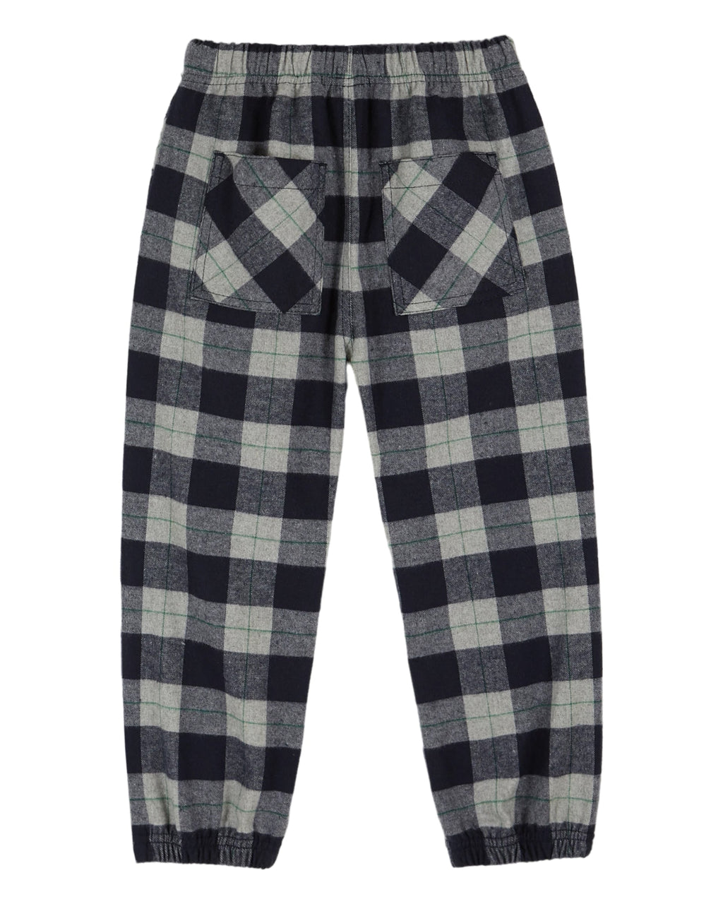 Flannel Plaid Kids Pants with Cuffs and Pockets in Navy
