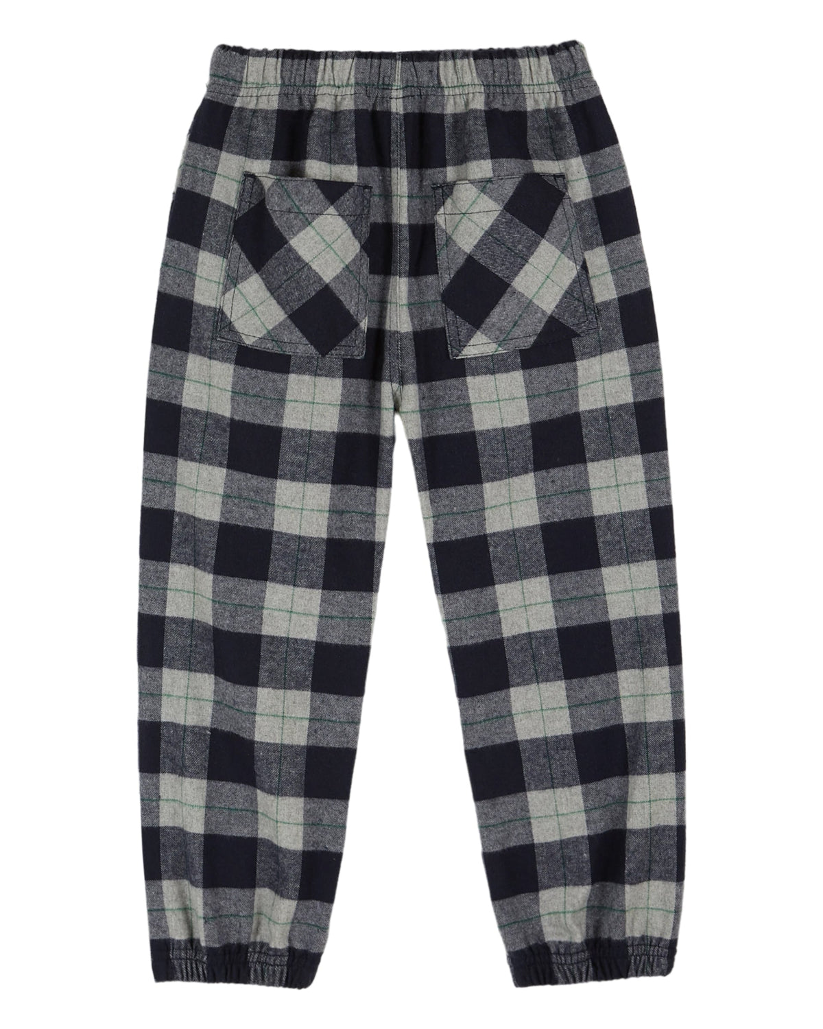 Flannel Plaid Kids Pants with Cuffs and Pockets in Navy