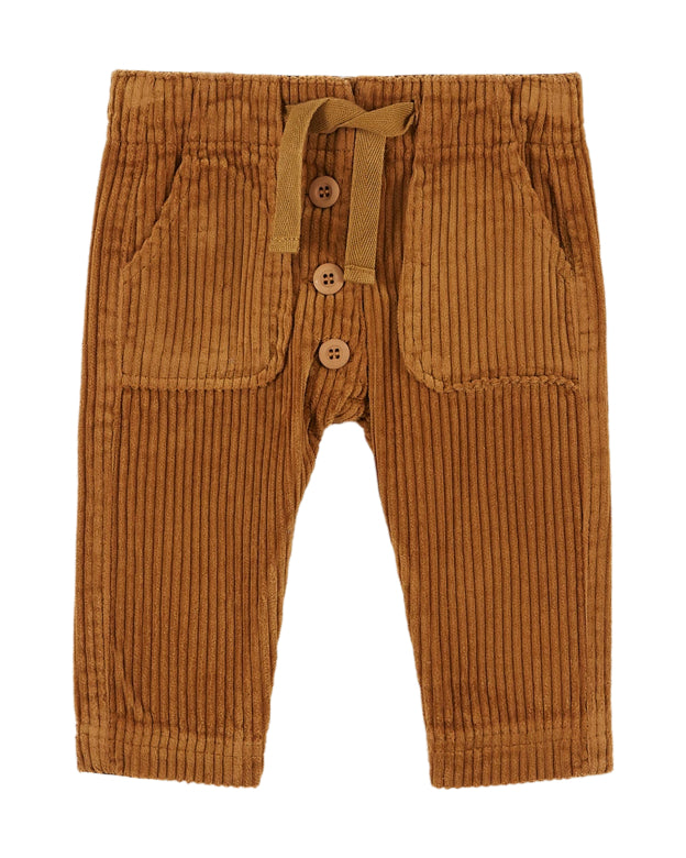 Relaxed Fit Corduroy Kids Pants with Drawstring in Kraft