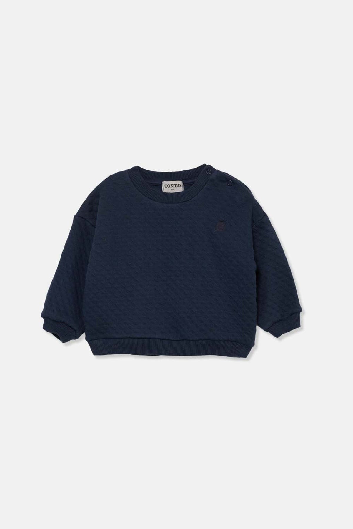 Quilted Diamond Pattern Baby Sweatshirt with Snap Buttons in Navy
