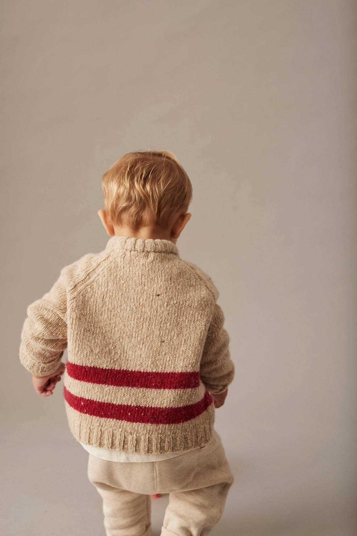 Wool Blend Tweed Baby Sweater with Raglan Sleeves in Stone