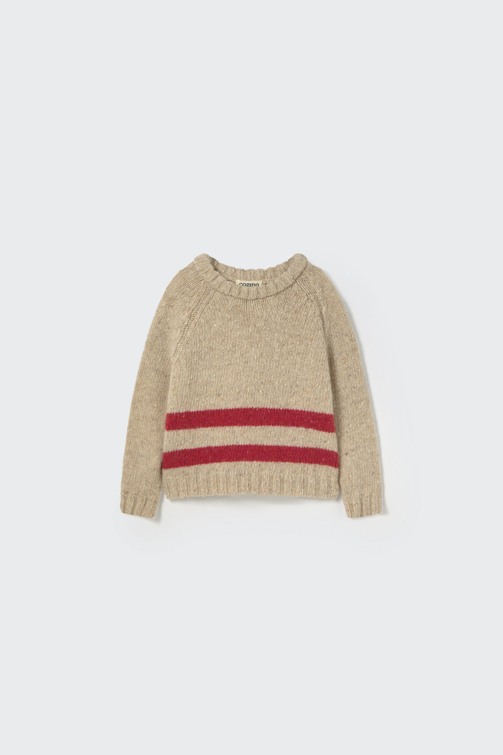 Wool Blend Tweed Baby Sweater with Raglan Sleeves in Stone