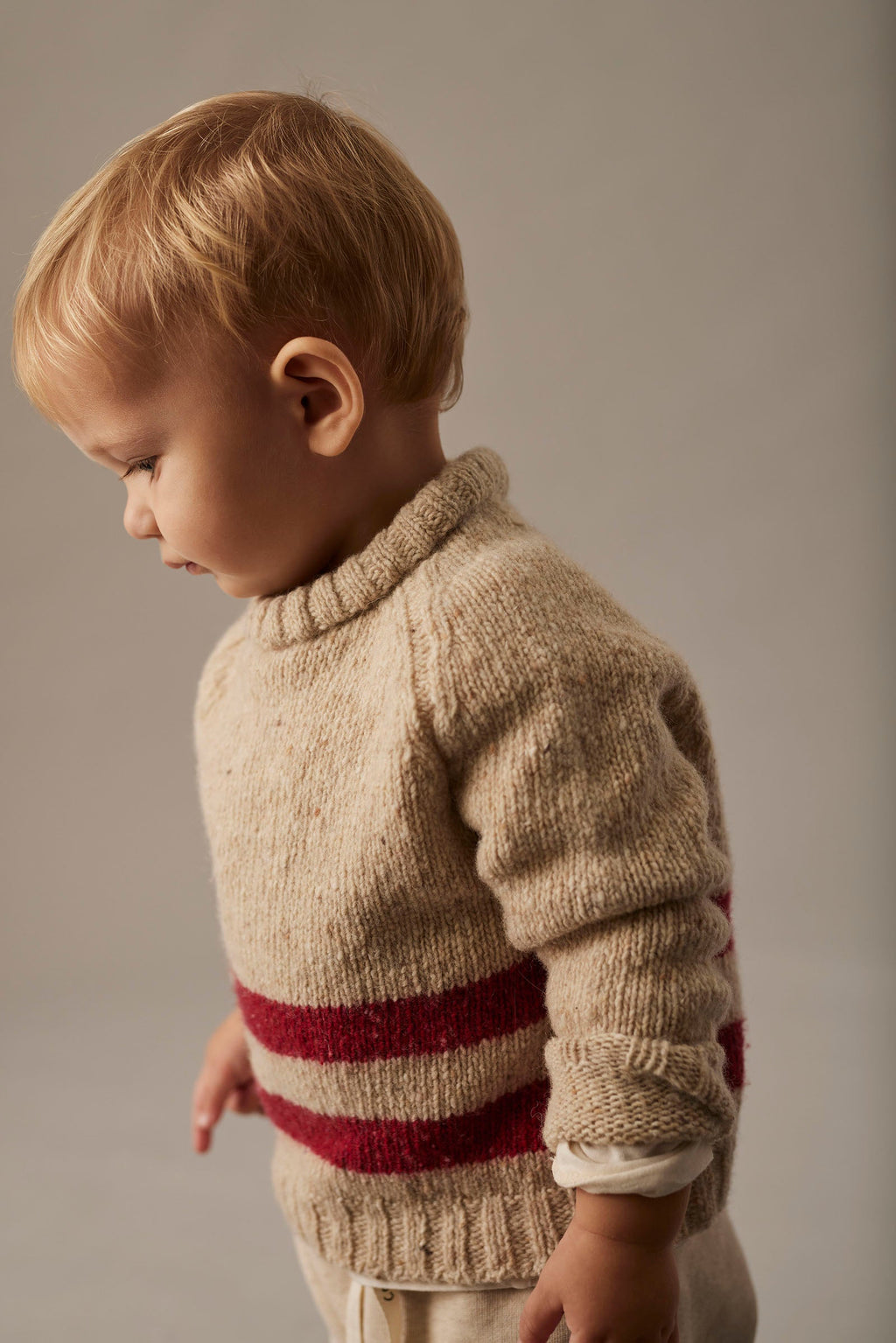 Wool Blend Tweed Baby Sweater with Raglan Sleeves in Stone