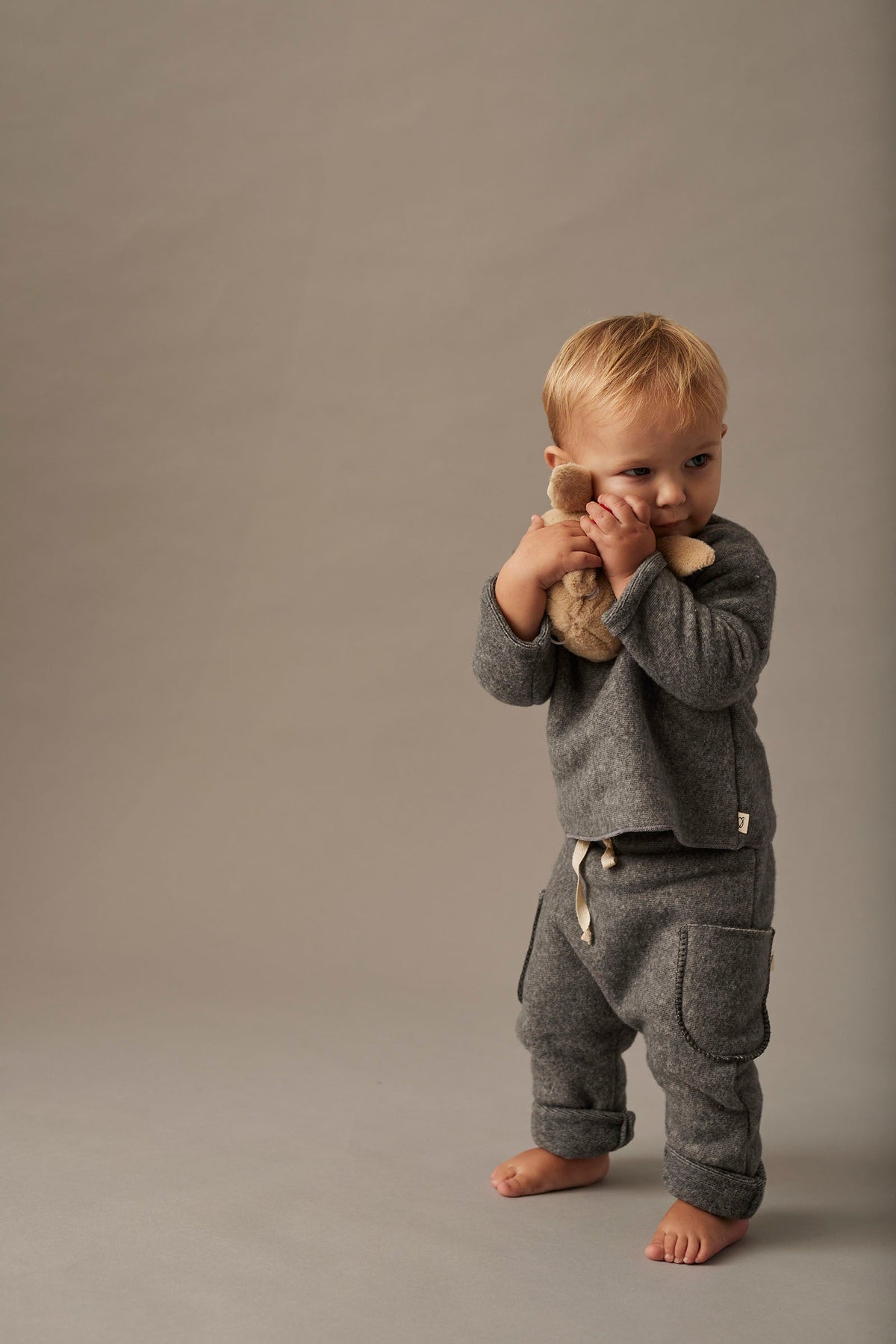 Bamboo Blend Baby Pants with Drawstring and Pockets in Grey