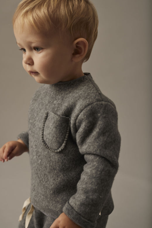 Bamboo Blend Baby Sweater with Front Pocket in Grey