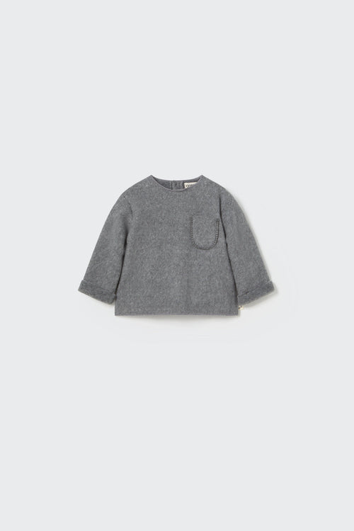 Bamboo Blend Baby Sweater with Front Pocket in Grey