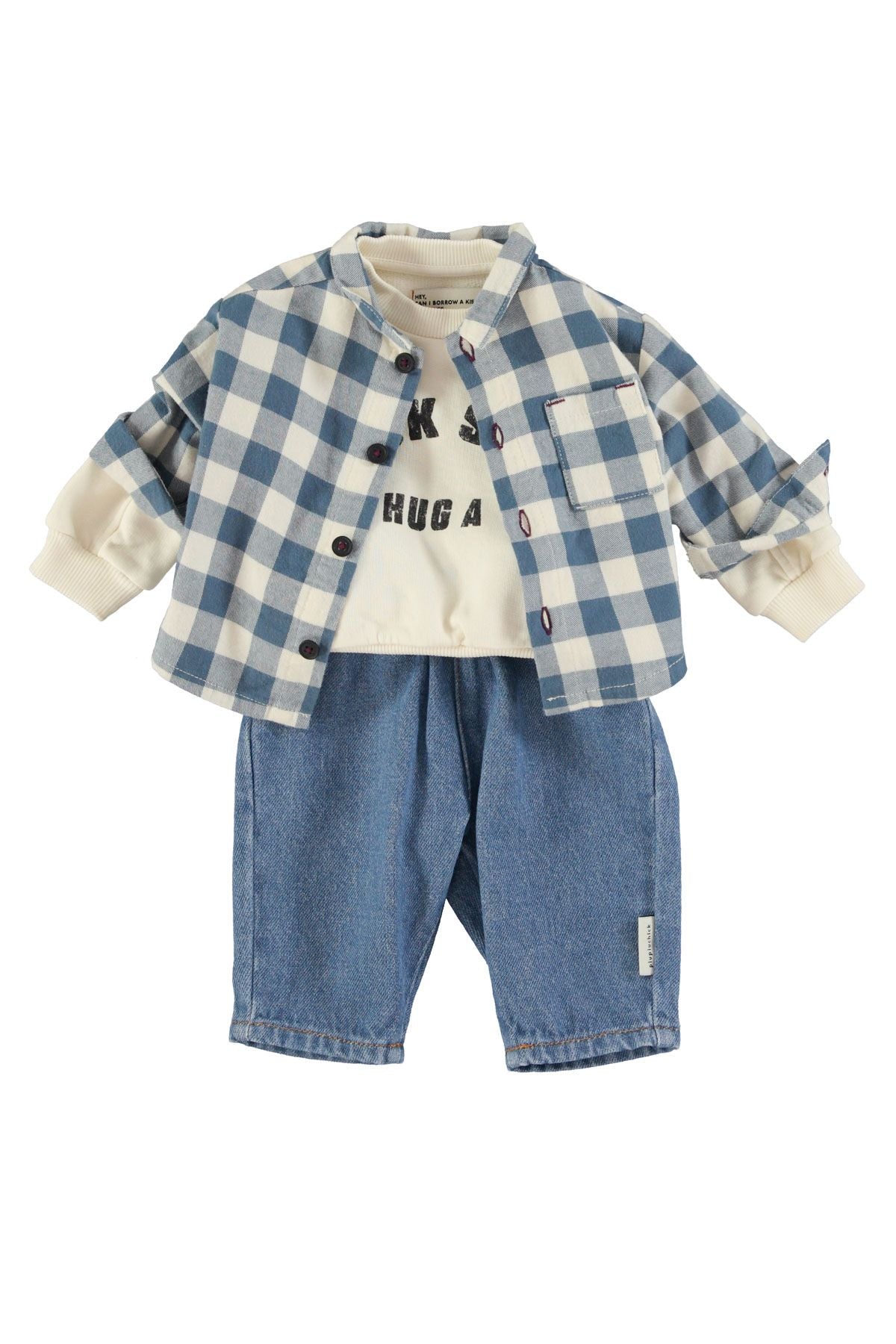 Cotton Baby Trousers with Elastic Waist in Washed Navy Denim