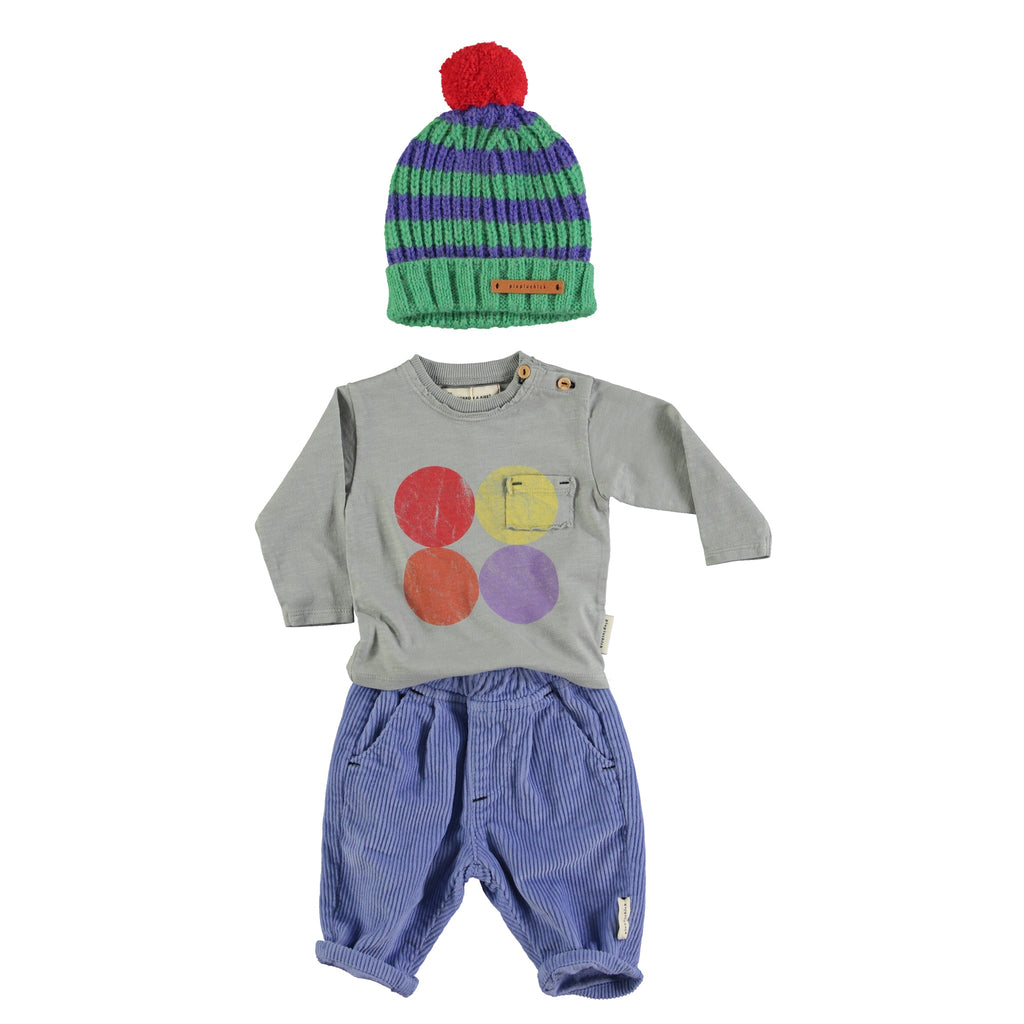 Long Sleeve Kids Top with Multicolor Circles Print in Grey