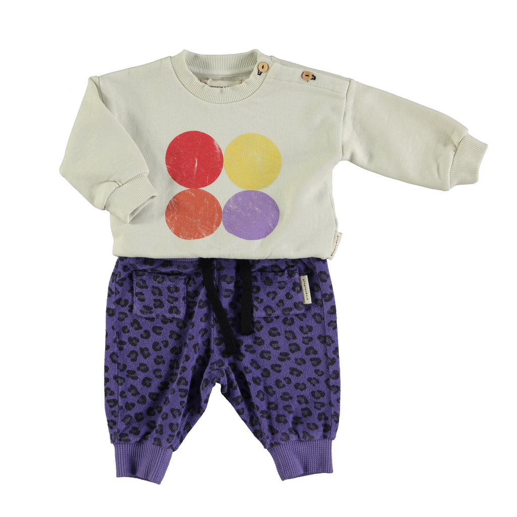 Uniseks sweatshirt van biologisch katoenen fleece met cirkelprint in ecru