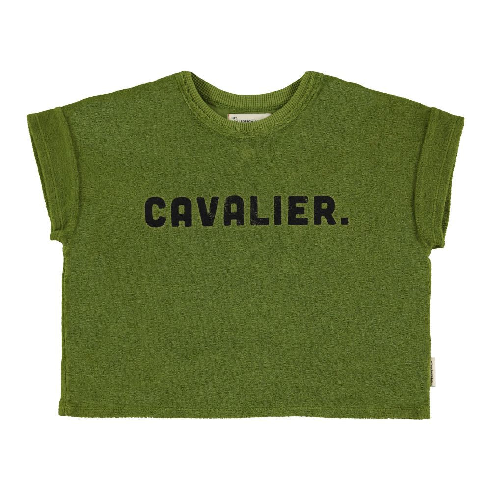 Camiseta de algodón de rizo orgánico con estampado de Cavalier en verde oscuro