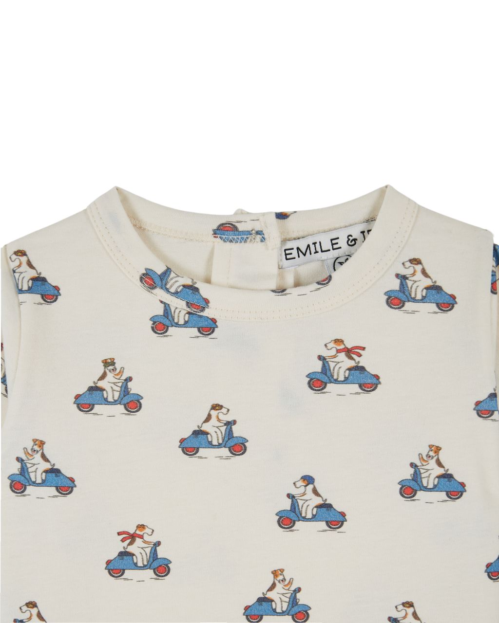Organic Cotton Long Sleeve Crew Neck Tee with Dog Print in Ecru