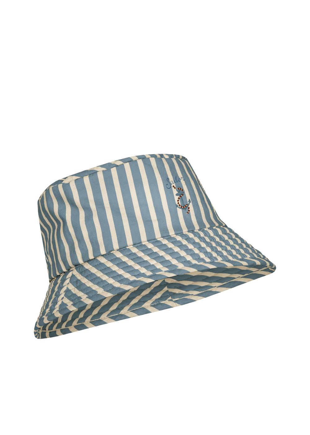 Bucket hat met brede, elastische rand in matrozenstreep