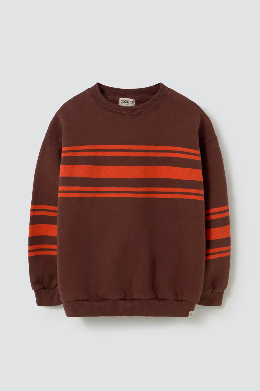 Brushed Fleece Sweatshirt with Stripe Print in Chocolate