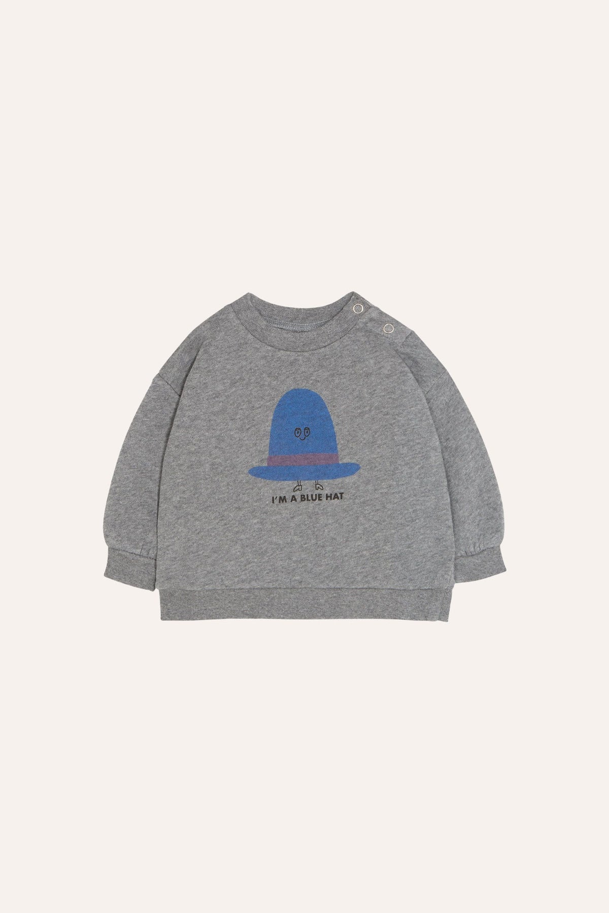 Sudadera extragrande de algodón orgánico con estampado de sombrero azul en gris