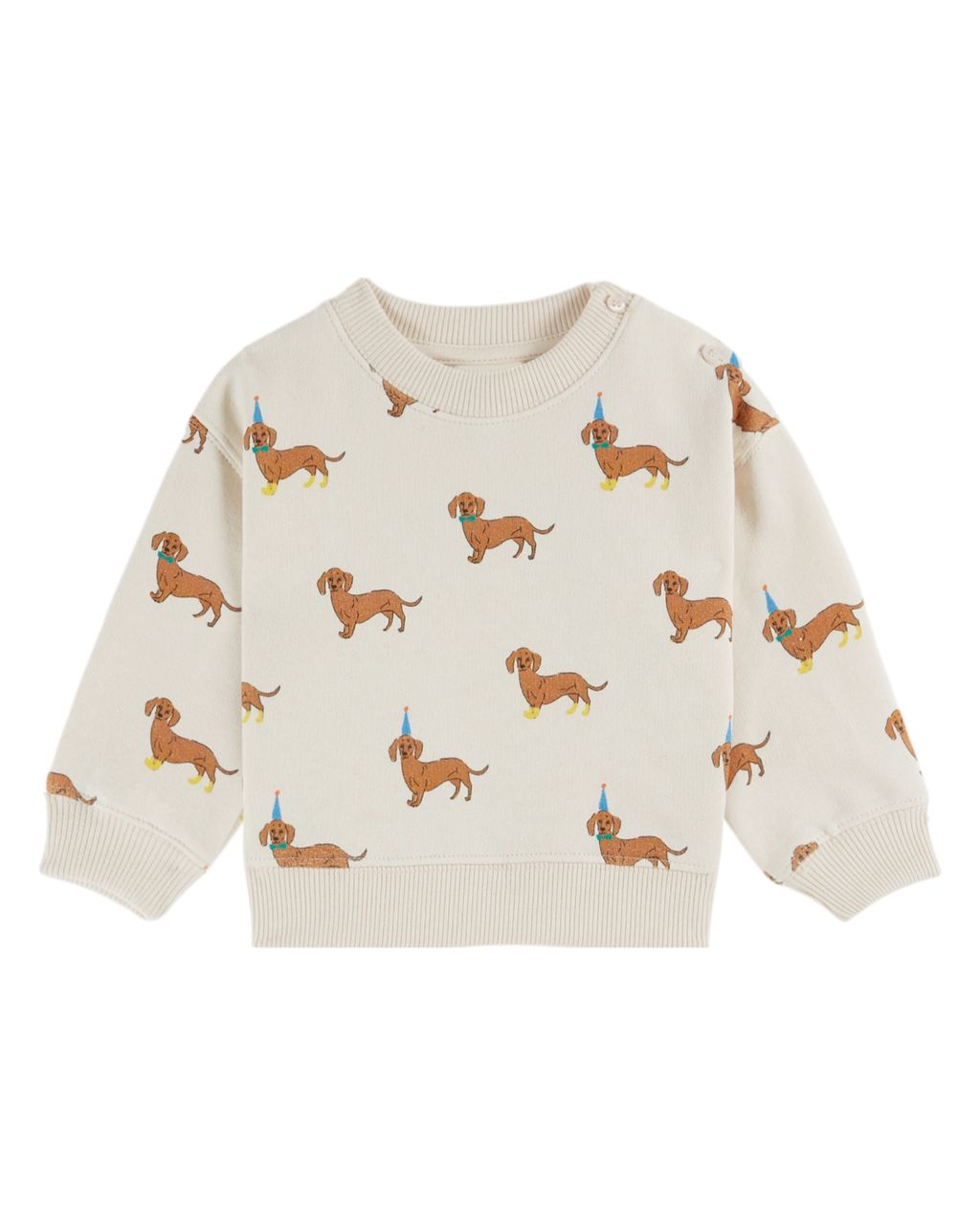 Organic Cotton Fleece Sweatshirt with Dachshund Print in Ecru