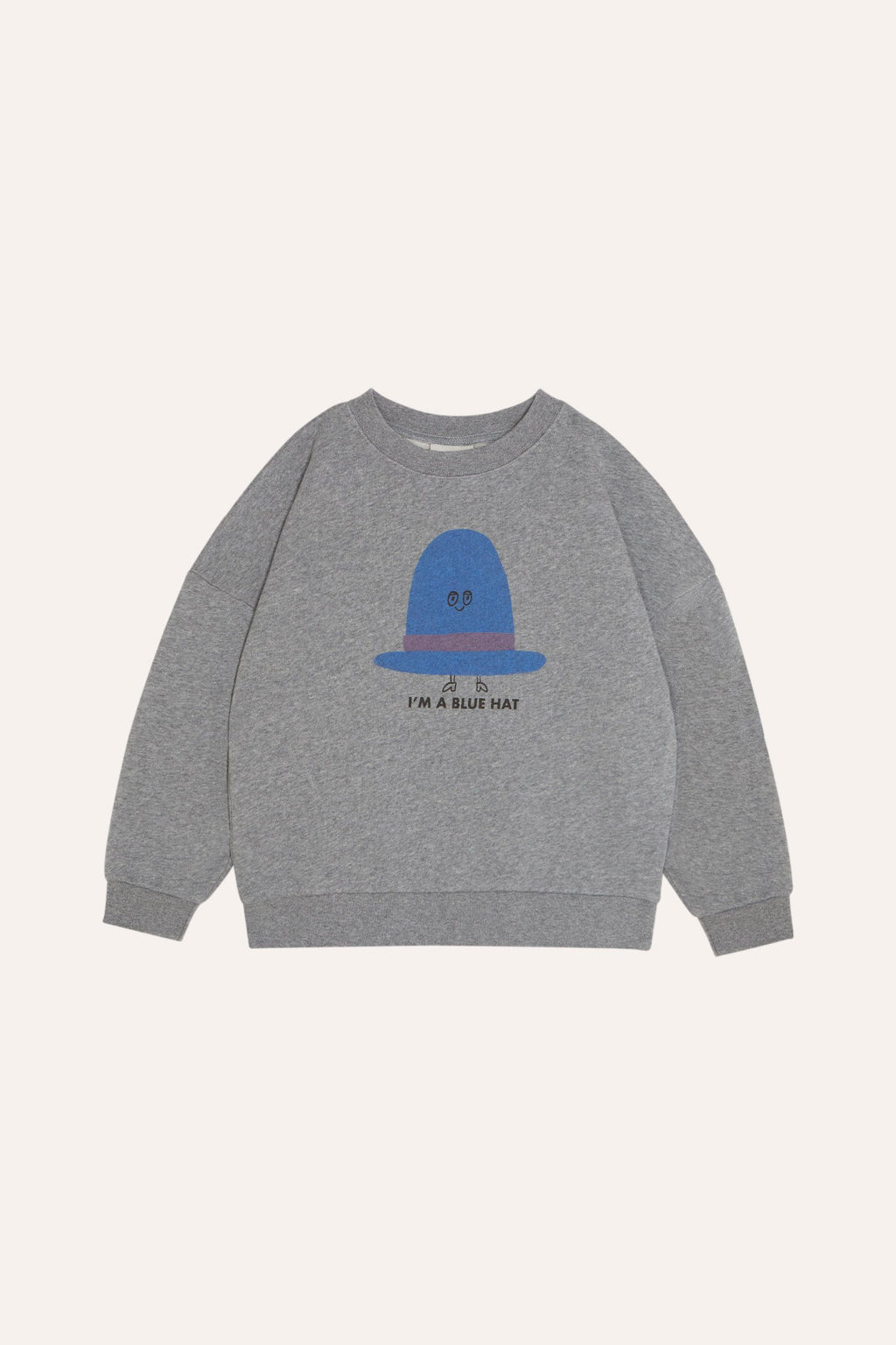 Sudadera extragrande de algodón orgánico con estampado de sombrero azul en gris