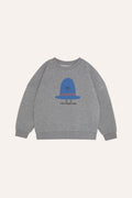 Sudadera extragrande de algodón orgánico con estampado de sombrero azul en gris