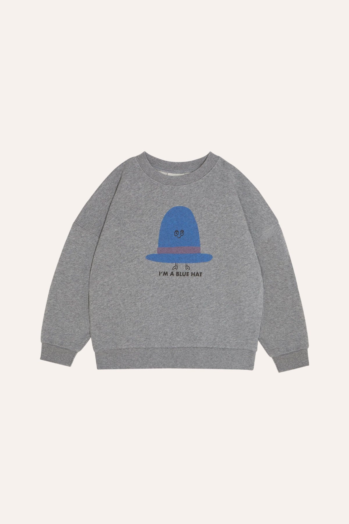 Sudadera extragrande de algodón orgánico con estampado de sombrero azul en gris