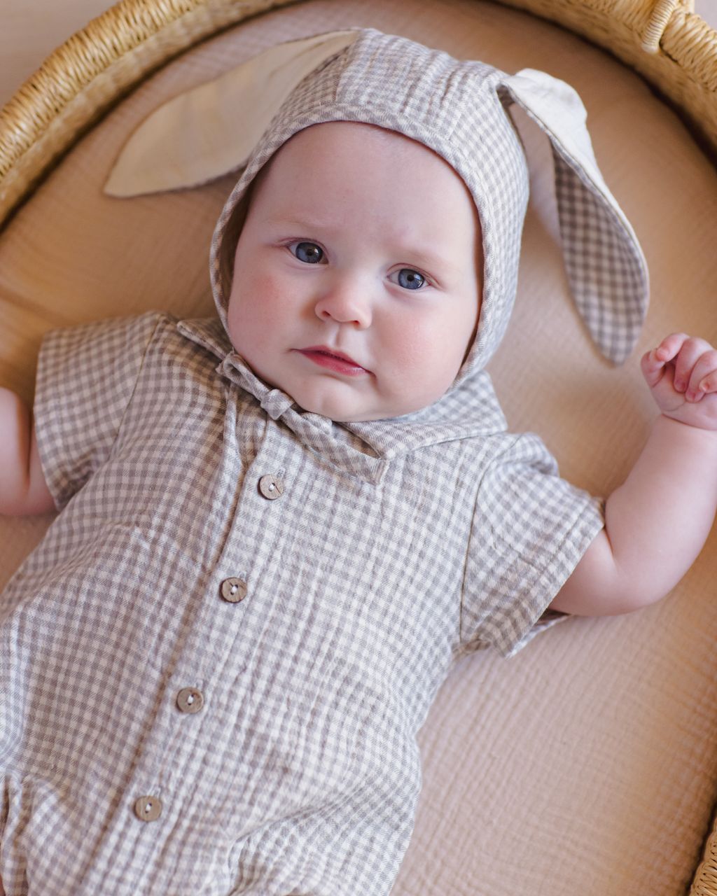 Organic Cotton Bunny Bonnet in Sage Gingham